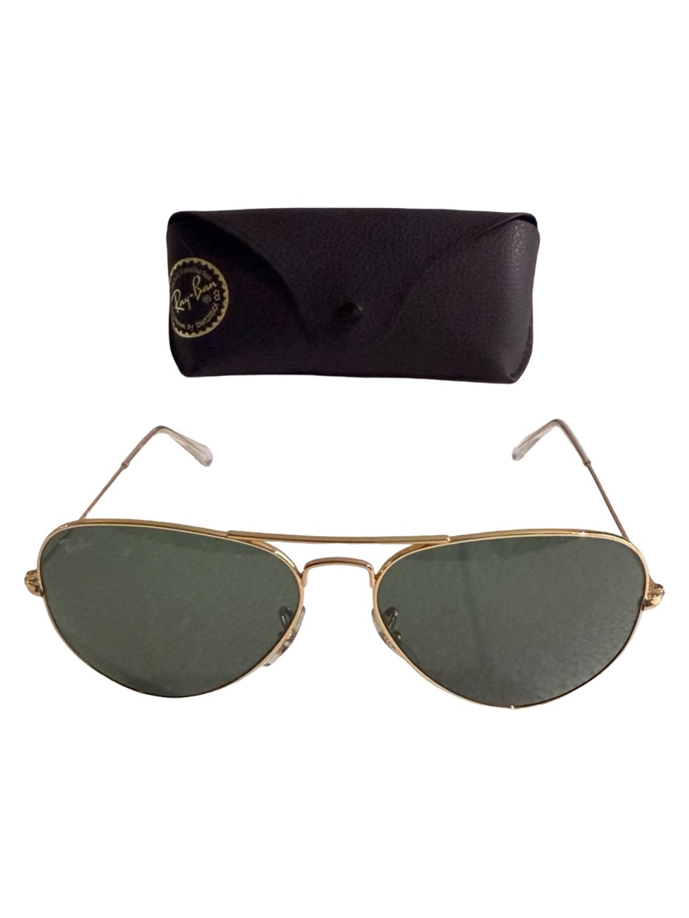 Unisex Ray-Ban Gold Aviator Sunglasses with Green Lenses